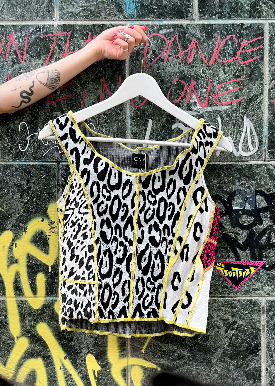 Panelled Tank Top in Mix Jacquard Jersey Upcycled Unique Piece "Carys"