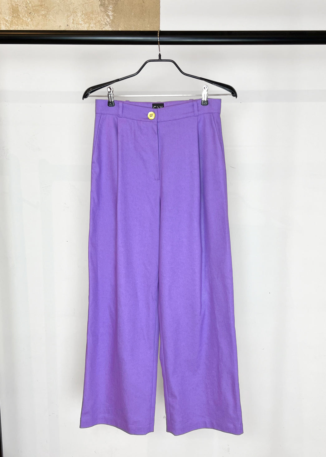 Pleated Wide Leg Trousers in Lilac Denim "Charlotte"