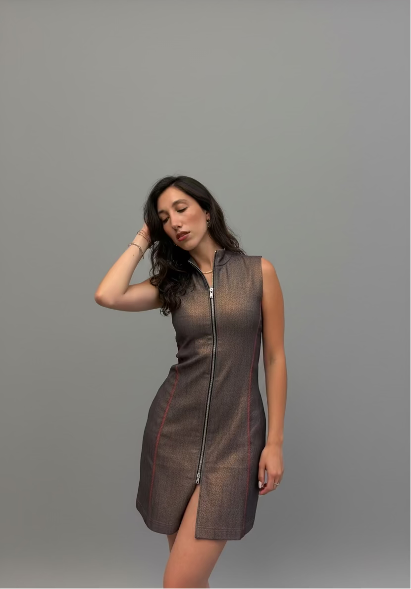 "Mariama" Mini Denim Dress with Front Zipper