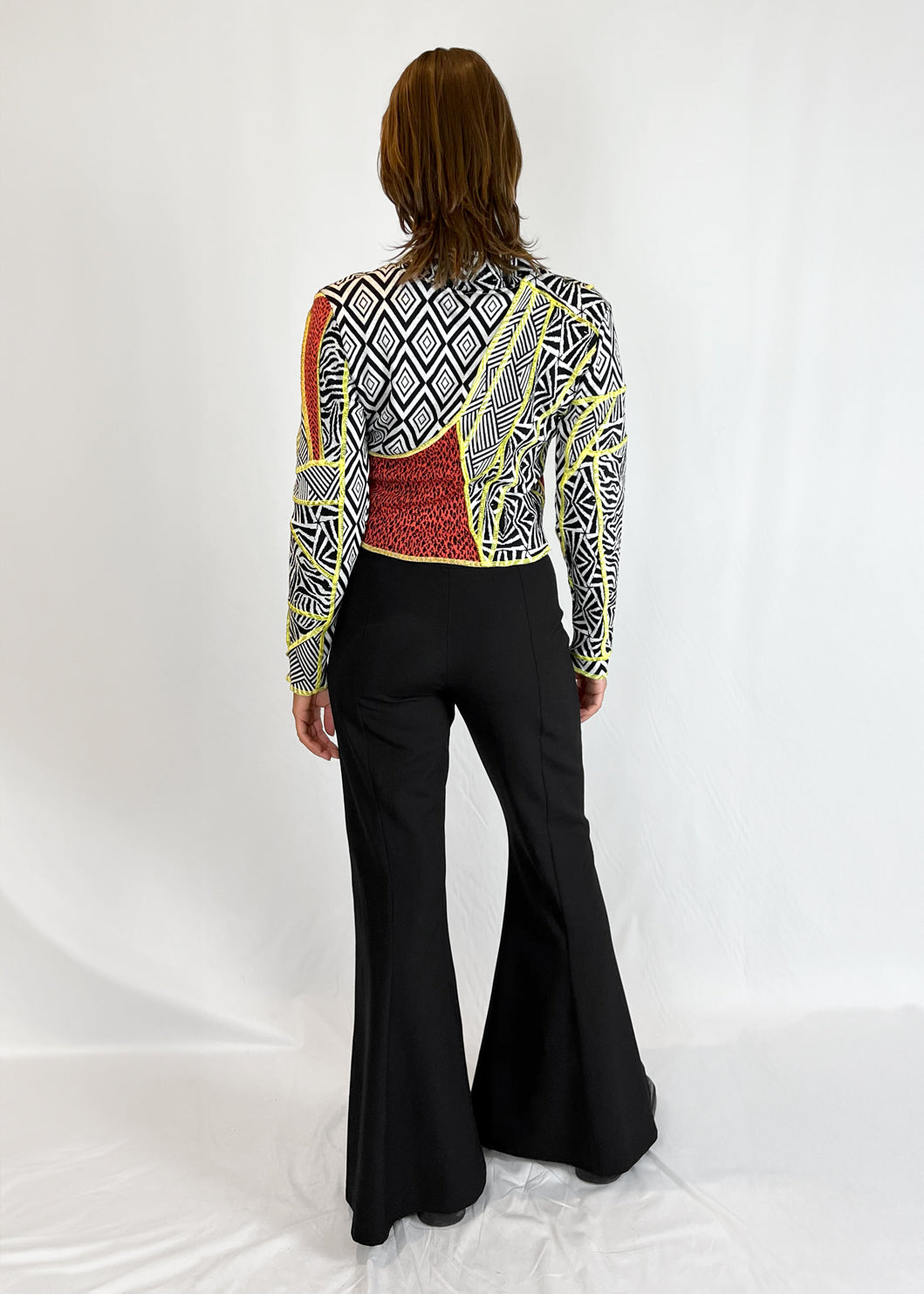 Flared Pants with Zipper in Black Wool Suiting "Sol"