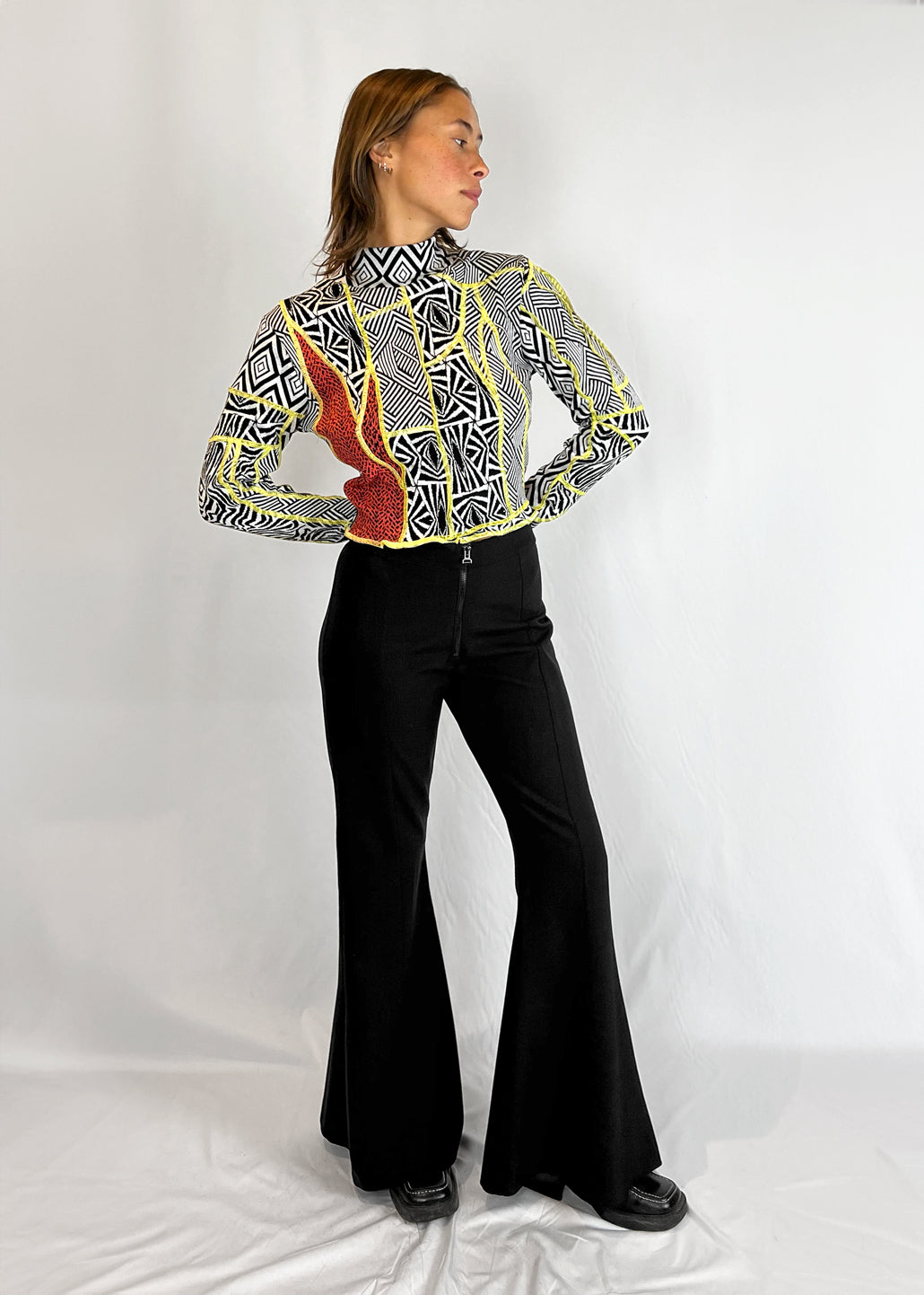 Flared Pants with Zipper in Black Wool Suiting "Sol"