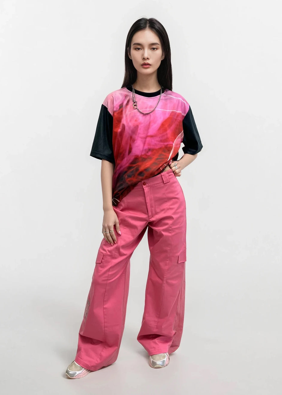 Cargo Pants with Pockets and Panels in Pink Cotton "Billie"