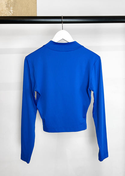Long Sleeve Top in Electric Blue Ribbed Spandex "Vicky”