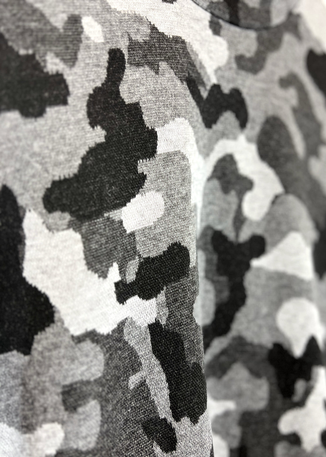 Long Sleeve Top in Camouflage Grey Jacquard Knit "Vicky”
