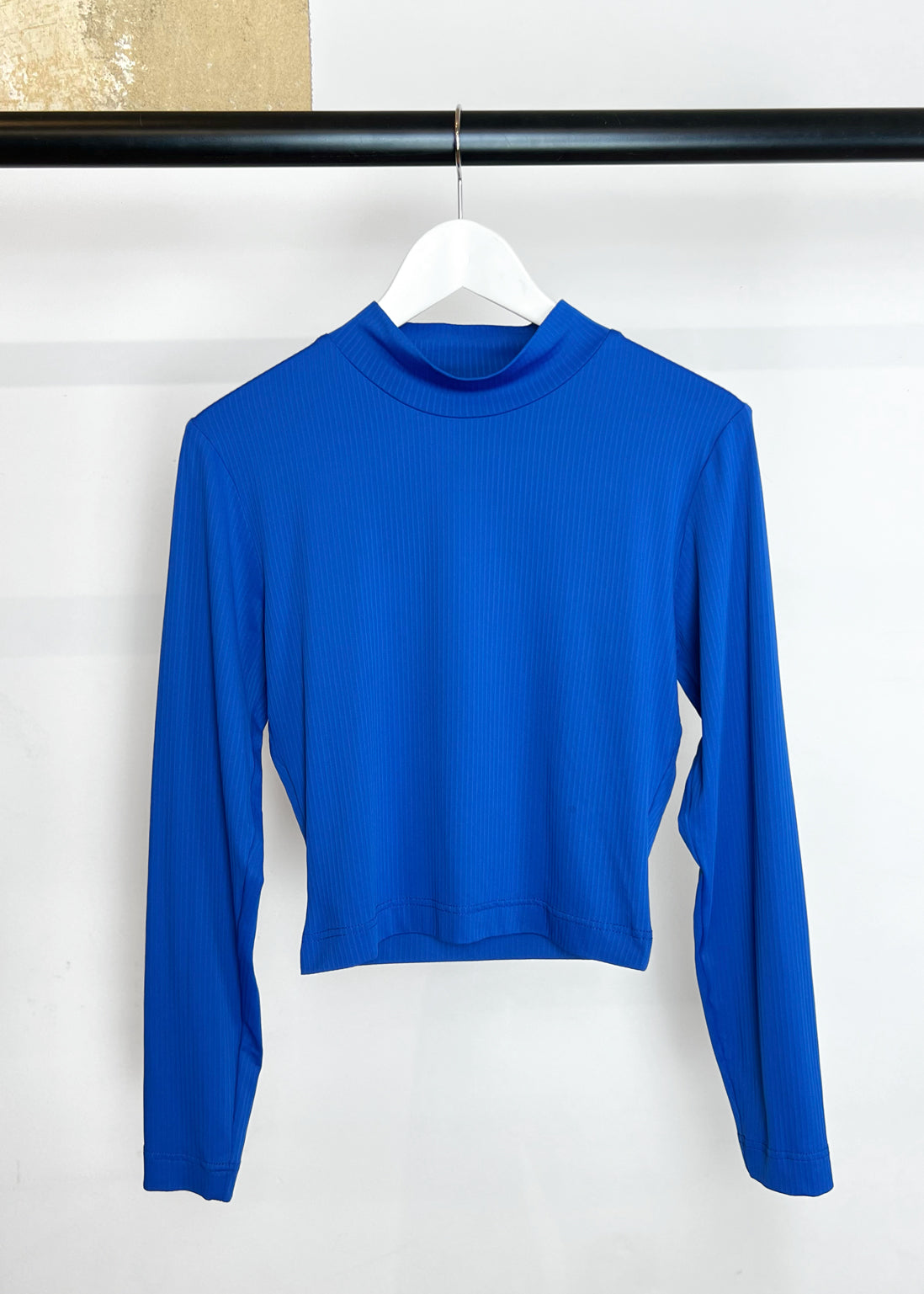 Long Sleeve Top in Electric Blue Ribbed Spandex "Vicky”