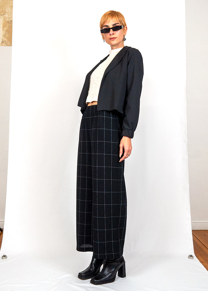 Cropped Military Blazer in Black Wool Suiting "NL"