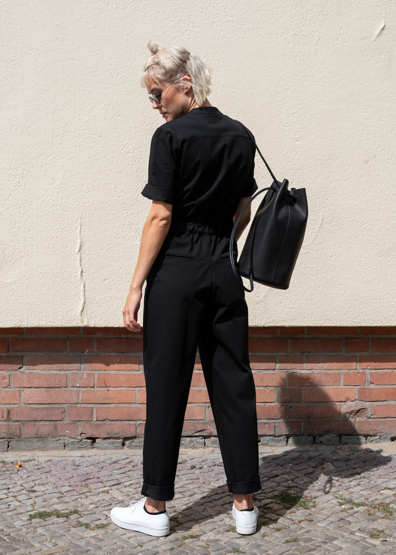 Tanger Zip Up Jumpsuit Navy Black - Corvera Vargas berlin conscious fashion brand. Tanger Zip Up Jumpsuit Navy Black for women.