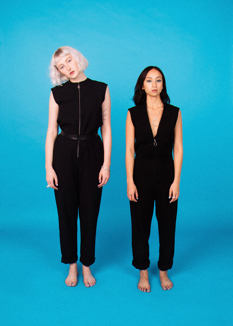 Tanger Zip Up Jumpsuit Navy Black - Corvera Vargas berlin conscious fashion brand. Tanger Zip Up Jumpsuit Navy Black for women.