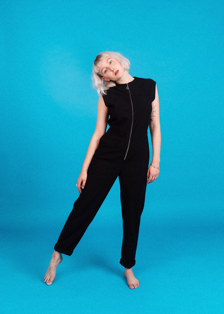 Tanger Zip Up Jumpsuit Navy Black - Corvera Vargas berlin conscious fashion brand. Tanger Zip Up Jumpsuit Navy Black for women.