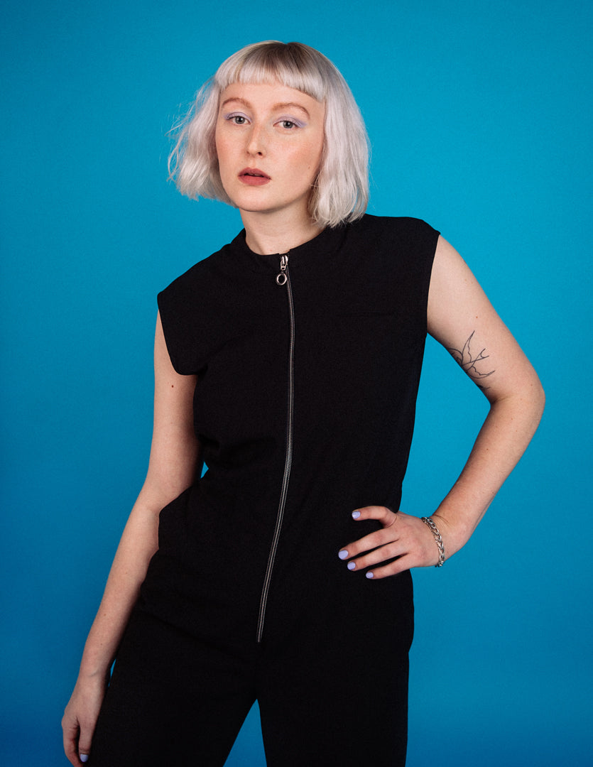 Tanger Zip Up Jumpsuit Navy Black - Corvera Vargas berlin conscious fashion brand. Tanger Zip Up Jumpsuit Navy Black for women.