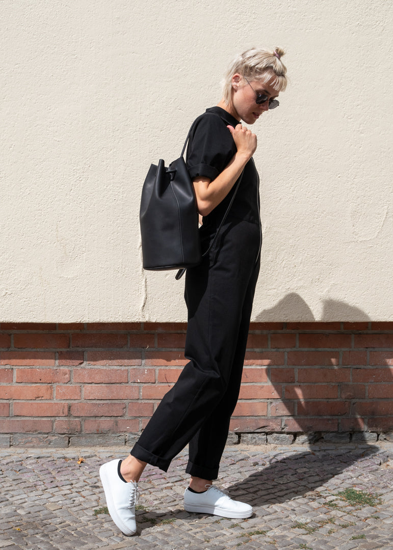 Tanger Zip Up Jumpsuit Navy Black - Corvera Vargas berlin conscious fashion brand. Tanger Zip Up Jumpsuit Navy Black for women.