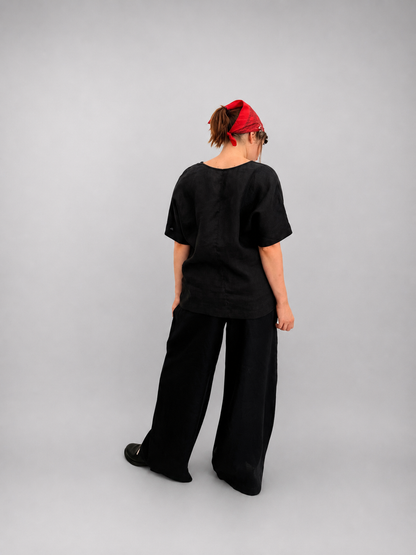 "Lille"  Blouse in Black Linen