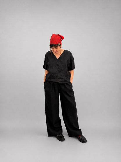 "Lille"  Blouse in Black Linen