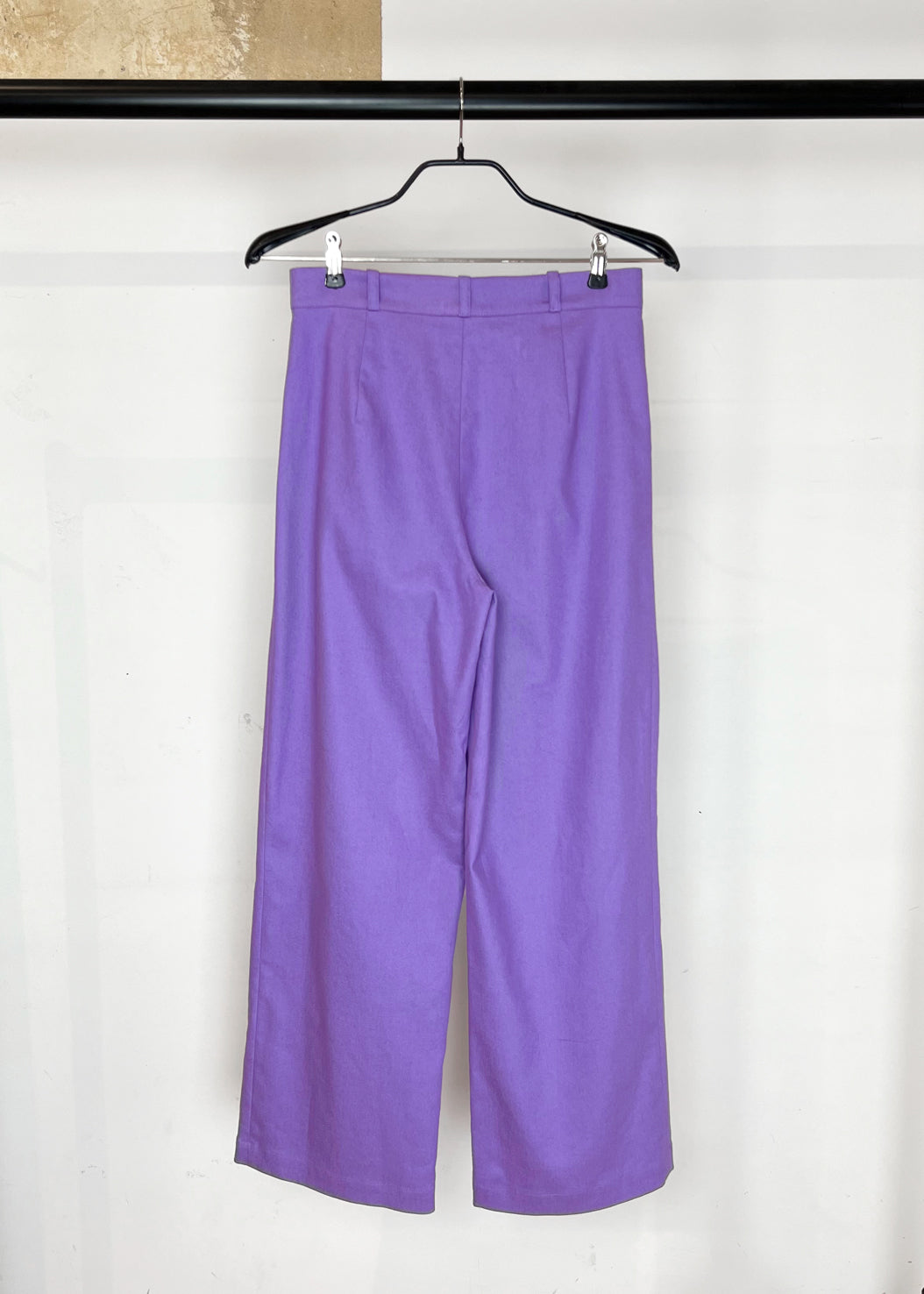 Pleated Wide Leg Trousers in Lilac Denim "Charlotte"