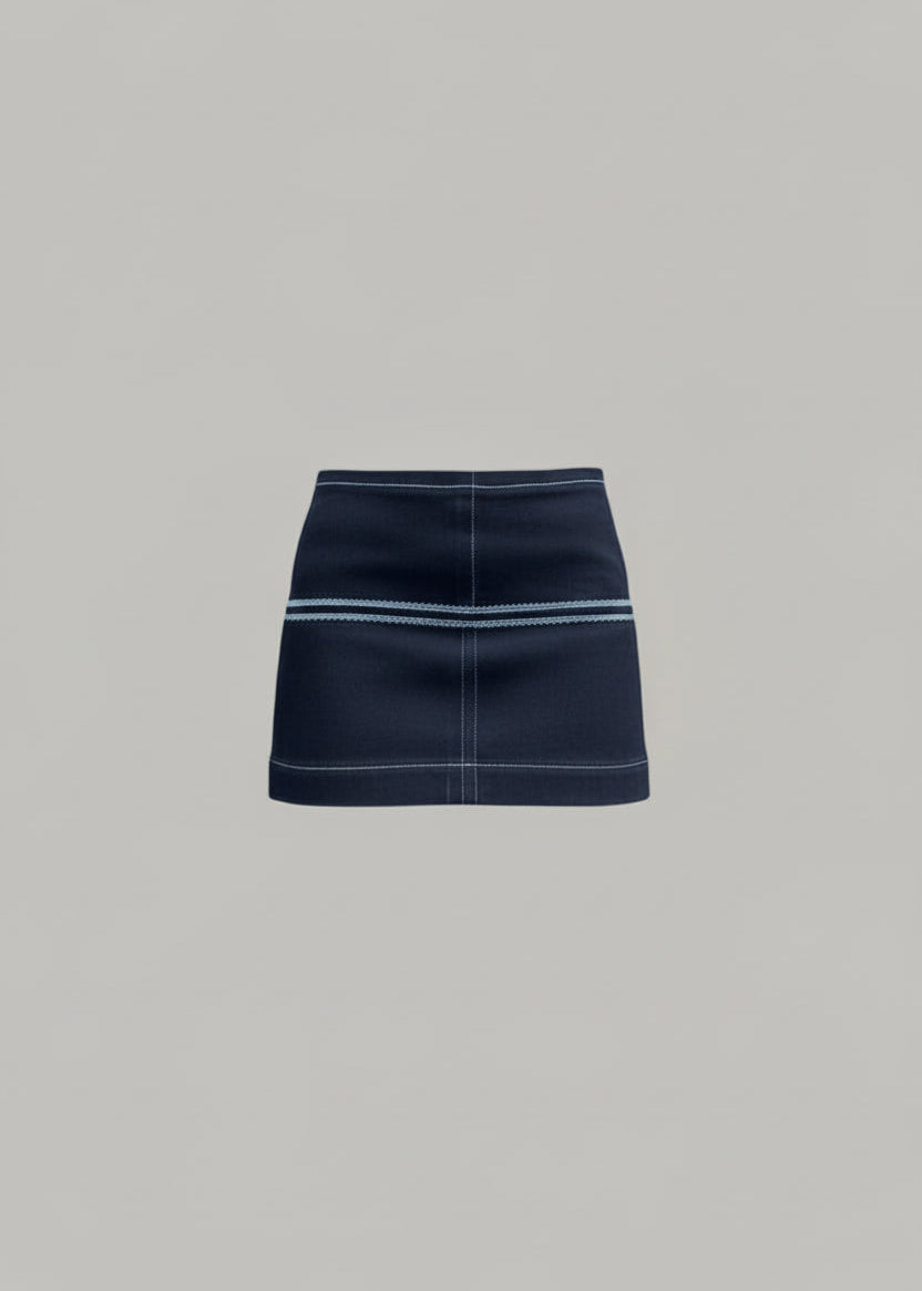 "Gabriel" Panel Skirt in Blue Denim