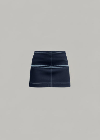 "Gabriel" Panel Skirt in Blue Denim