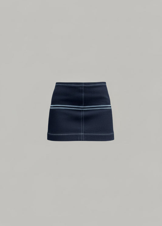 "Gabriel" Panel Skirt in Blue Denim