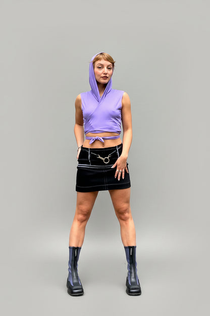 "Gabriel" Panel Skirt in Blue Denim