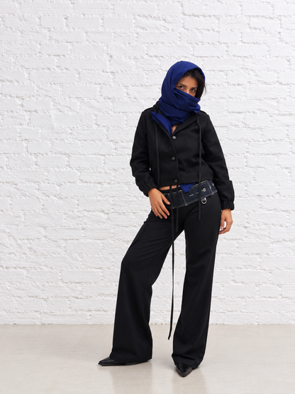 "Maria" Hooded Panel Top Scarf in Blue