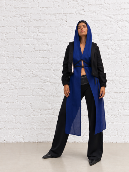 "Maria" Hooded Panel Top Scarf in Blue