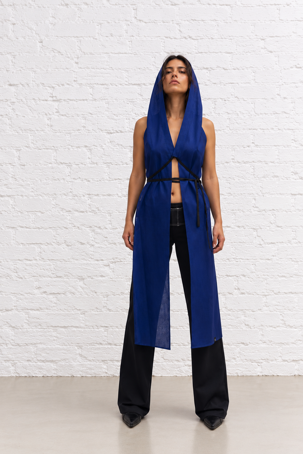 "Maria" Hooded Panel Top Scarf in Blue