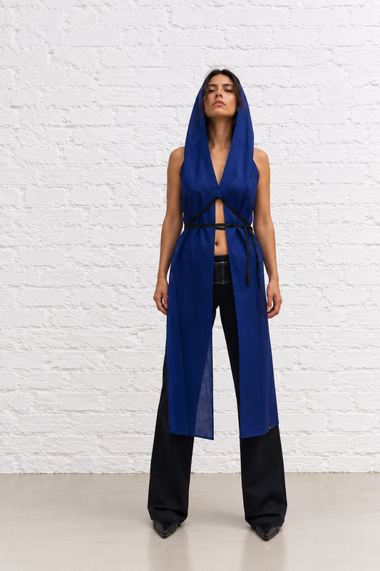 Maria Hooded Panel Top Scarf in Blue