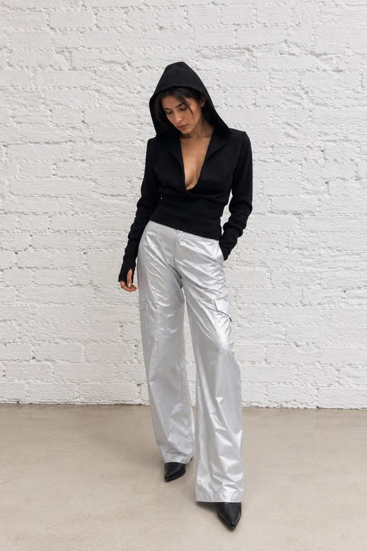 "Billie" Cargo Pants with Pockets and Panels in Silver