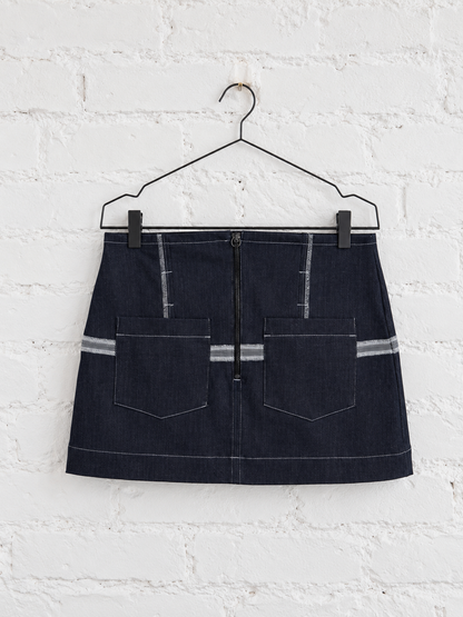 "Gabriel" Panel Skirt in Blue Denim