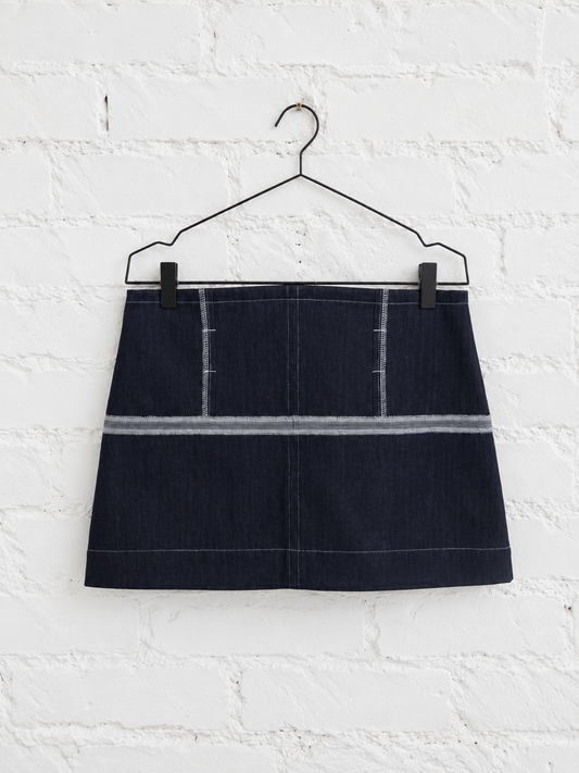"Gabriel" Panel Skirt in Blue Denim