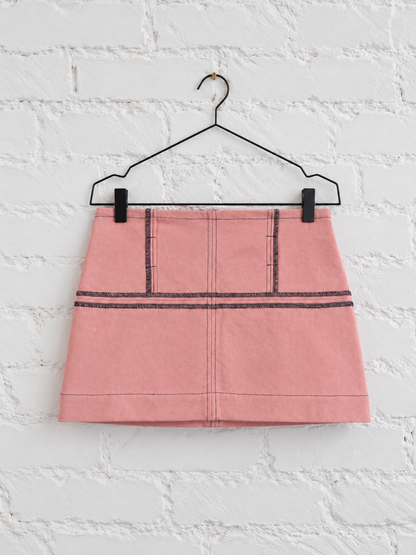 "Gabriel" Panel Skirt in Pink Denim