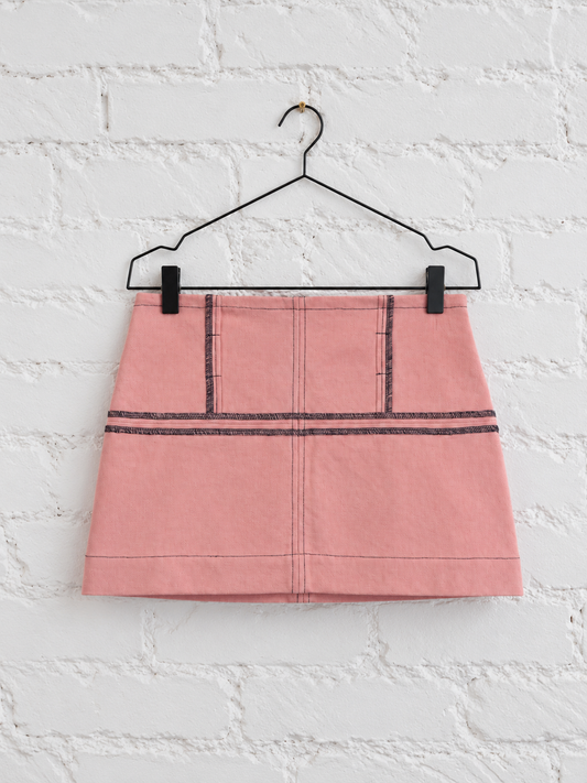 "Gabriel" Panel Skirt in Pink Denim