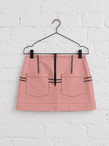 "Gabriel" Panel Skirt in Pink Denim
