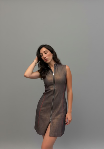"Mariama" Mini Denim Dress with Front Zipper