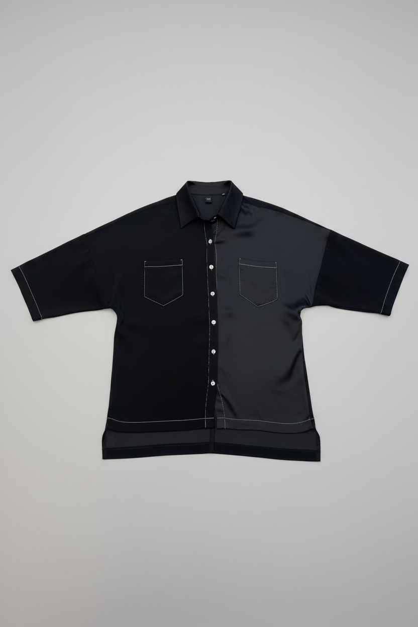 "Lynn" Shirt in Black with White Topstitching