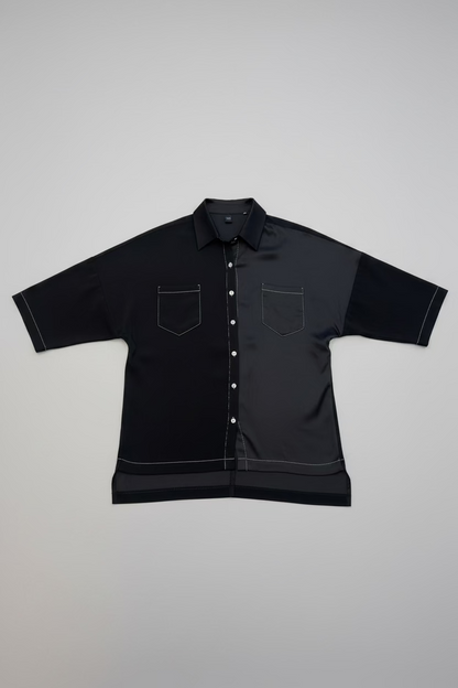 "Lynn" Shirt in Black with White Topstitching