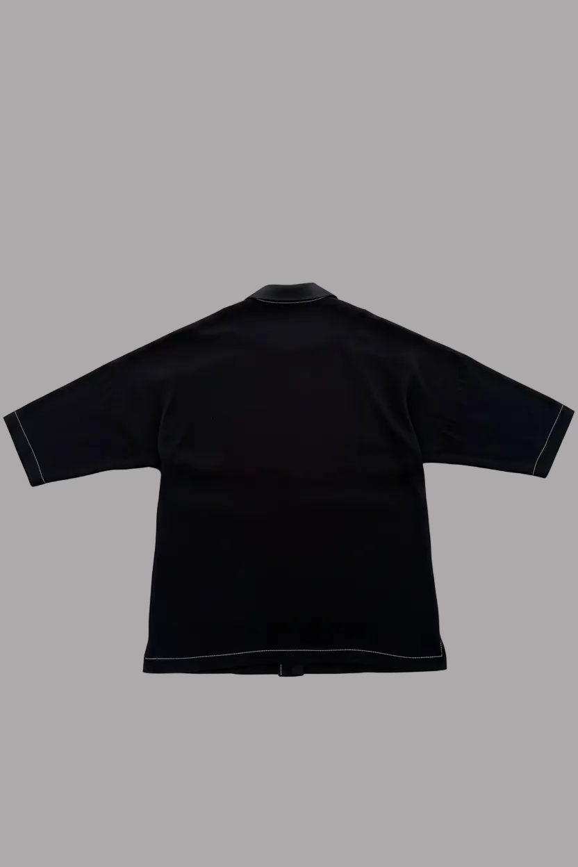 "Lynn" Shirt in Black with White Topstitching