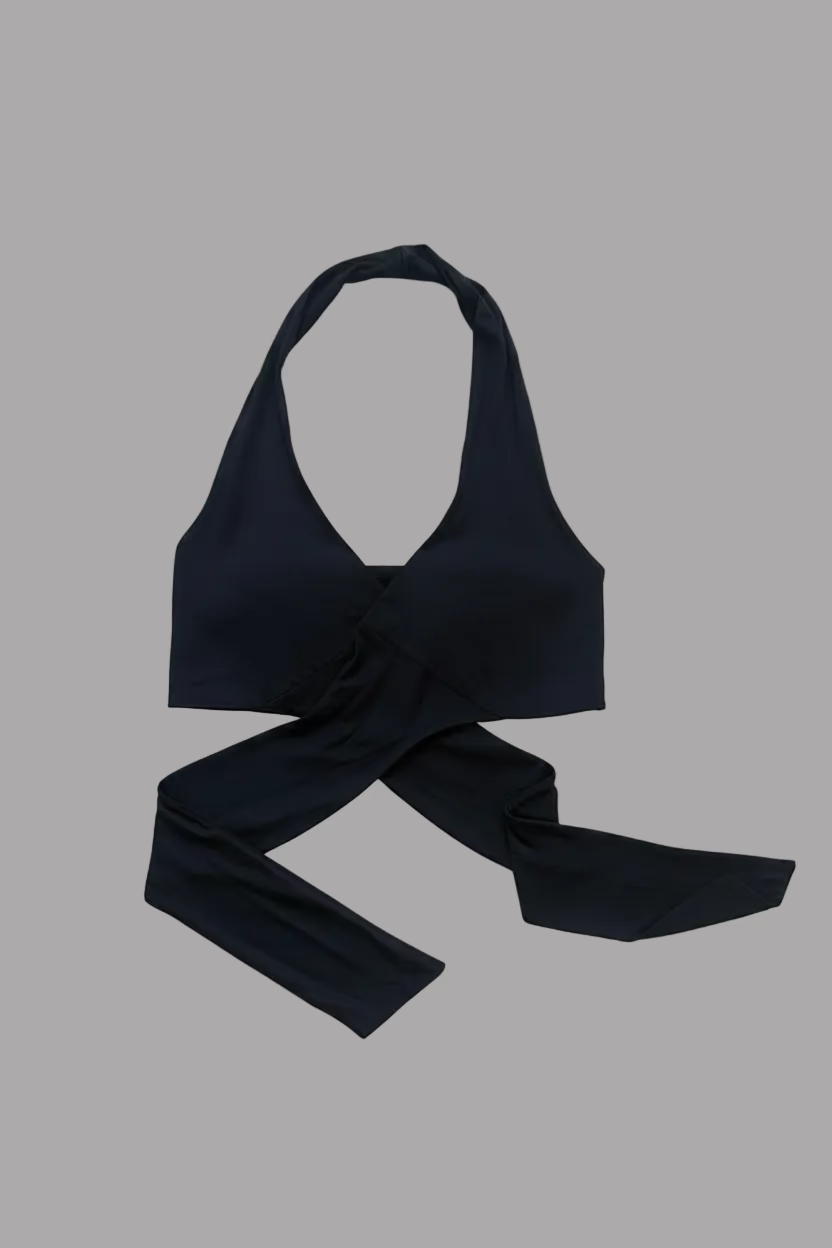 "Naomi" Wrap and Tie Top in Black