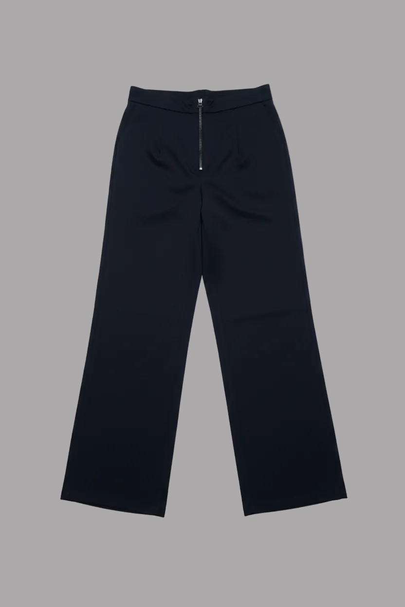 "Margherita"  Pants with Front Zipper in Suiting Black