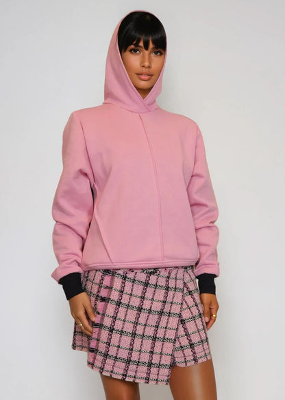 Oversized Hoodie in Cosy Pink Cosy Jersey with Black Panel Sleeves - Unique Piece "Jesse"