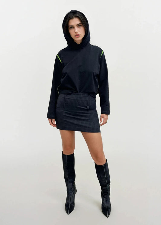 Panel Skirt with Contrast Stitching in Pin Stripe Wool Suiting "Gabriel"