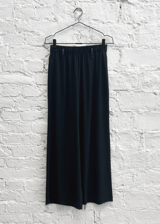 Loose Leg Trousers with Elasticised Waist in Black Viscose Acetate "Luise"