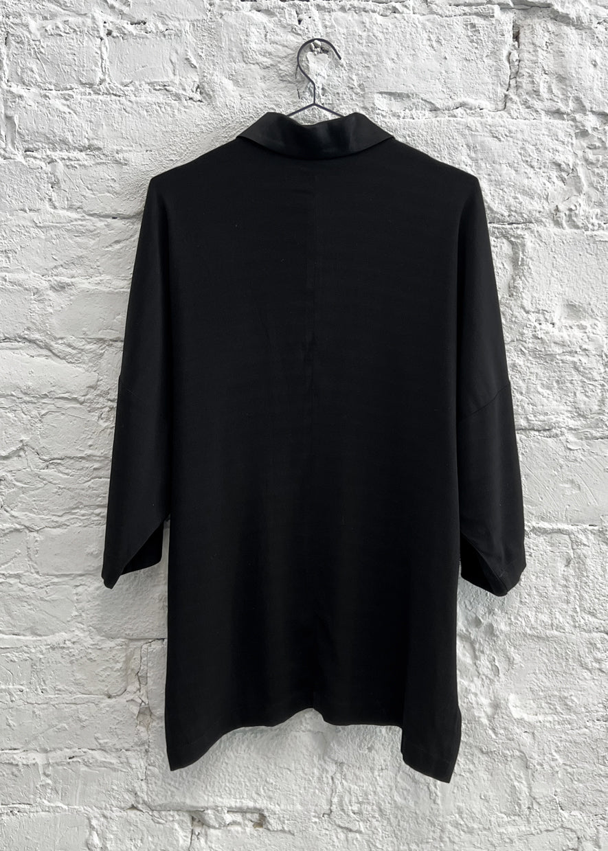 Collared Shirt with 3/4 Sleeve in Black Viscose Acetate "Lynn"