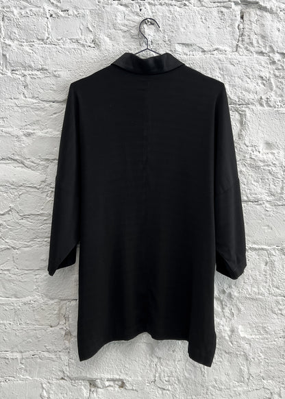 Collared Shirt with 3/4 Sleeve in Black Viscose Acetate "Lynn"