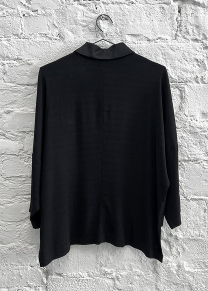 Collared Shirt with 3/4 Sleeve in Black Viscose Acetate "Lynn"