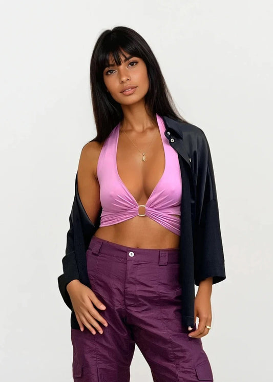Wrap and Tie Halterneck Top in Jersey "Naomi"