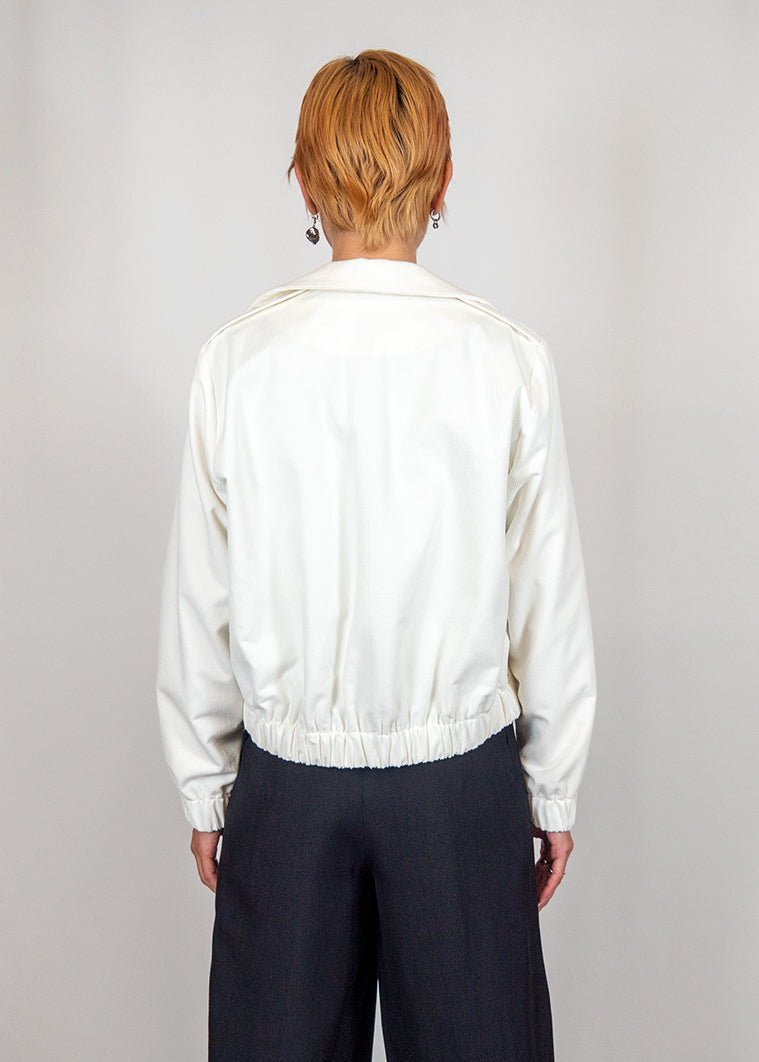 Cropped Military Blazer in Cream Corduroy with Pink Lining "NL"