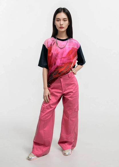 Cargo Pants with Pockets and Panels in Pink Cotton "Billie"