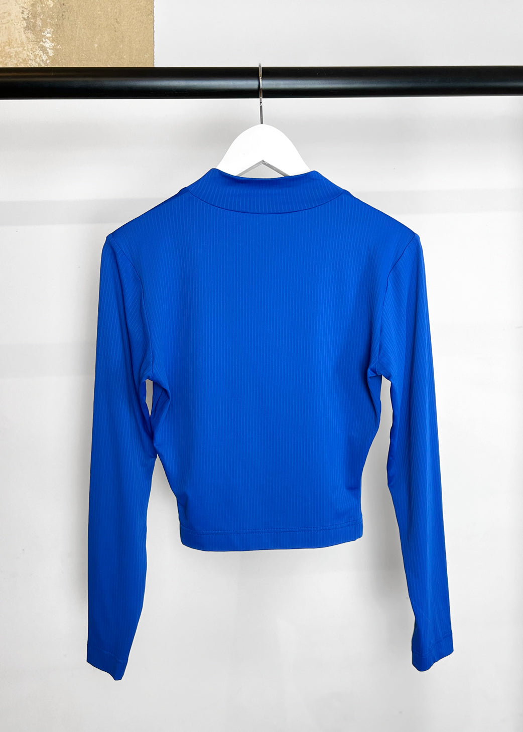Long Sleeve Top in Electric Blue Ribbed Spandex "Vicky”
