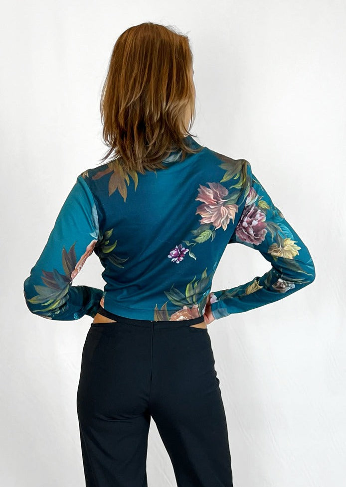 Long Sleeve Top with in Teal with Floral Print "Vicky”
