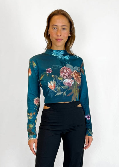 Long Sleeve Top with in Teal with Floral Print "Vicky”